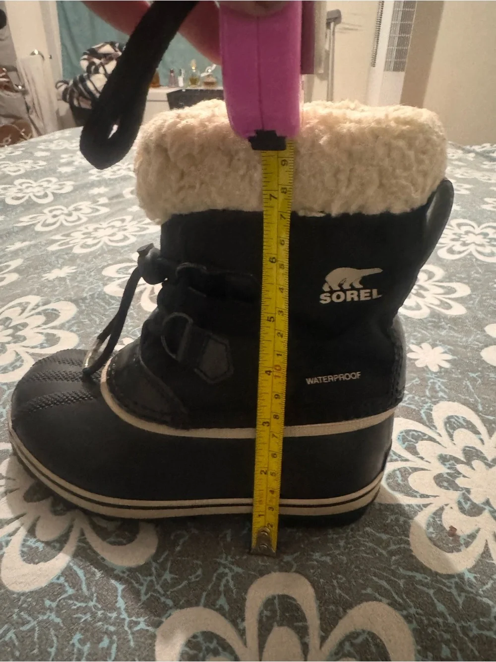 Sorel Kids Black Rain & Cream Faux-Fur Trim Boot